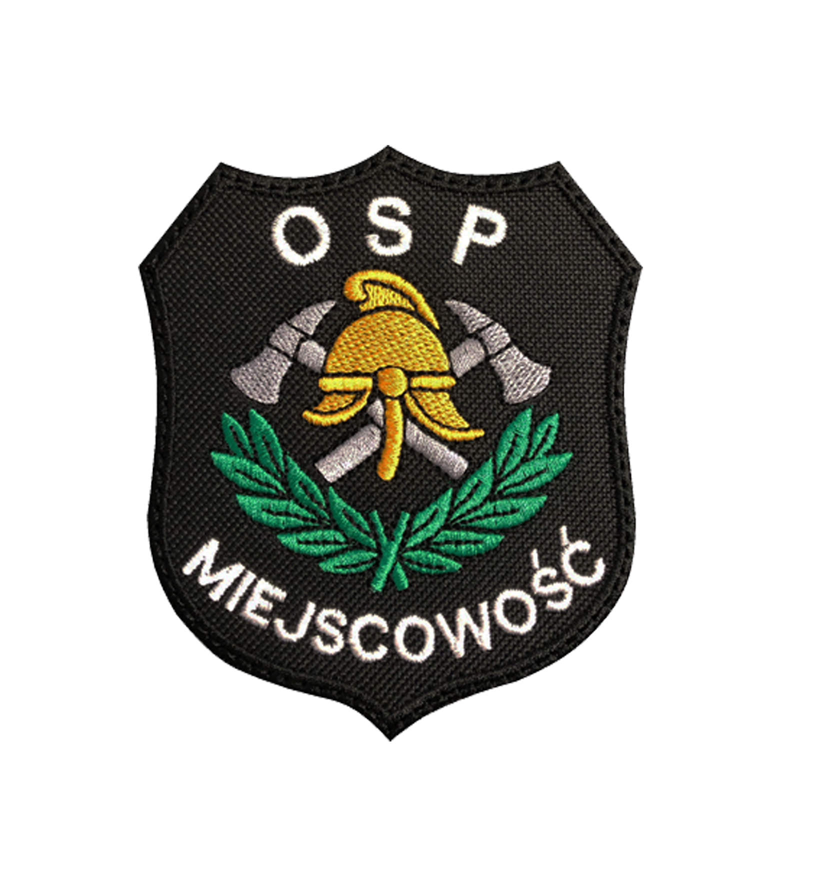 Emblemat haft logo na rzep z miejscowością czarny