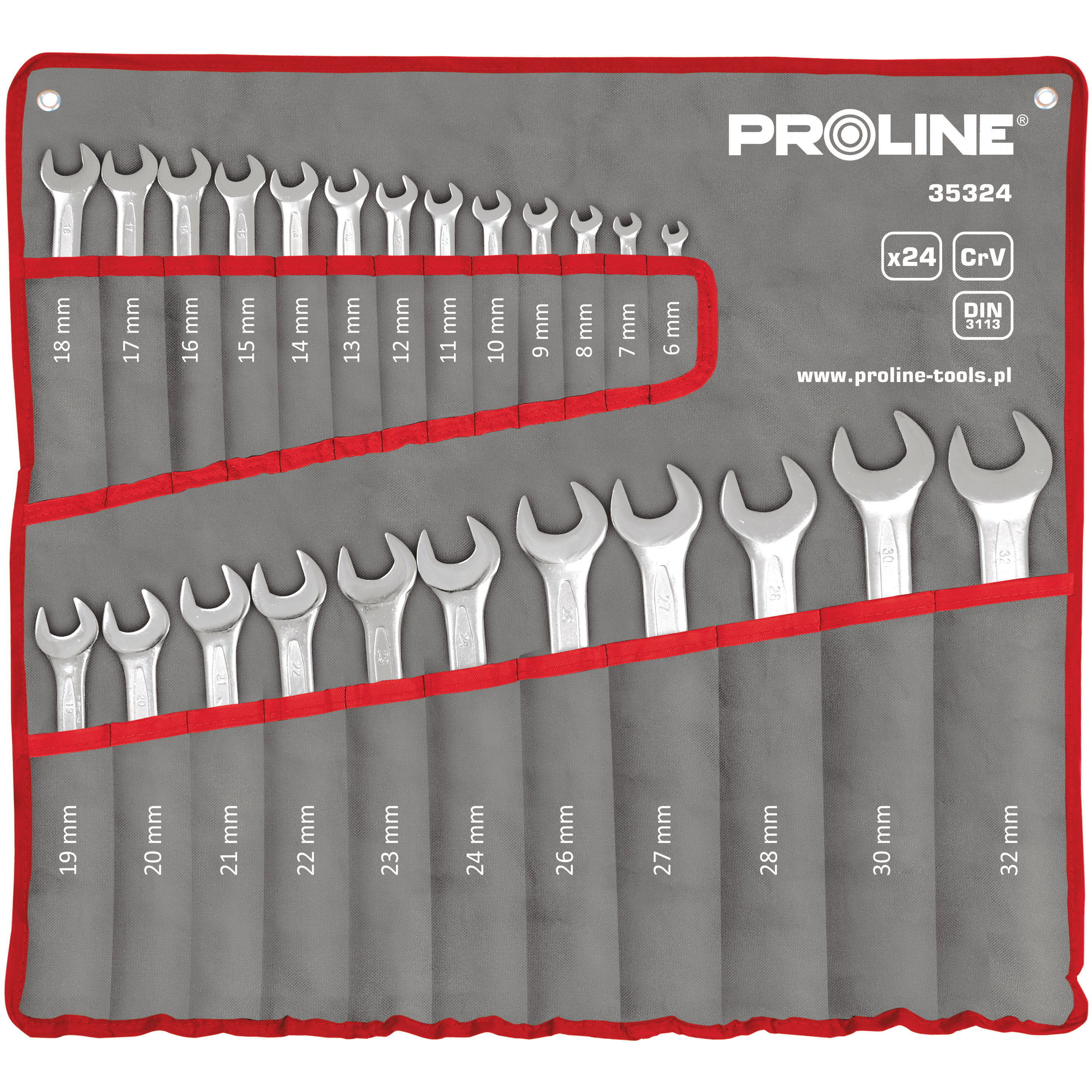 Zestaw kluczy oczkowo-płaskich 24 elementy 6-32 mm DIN3113 PROLINE 35324