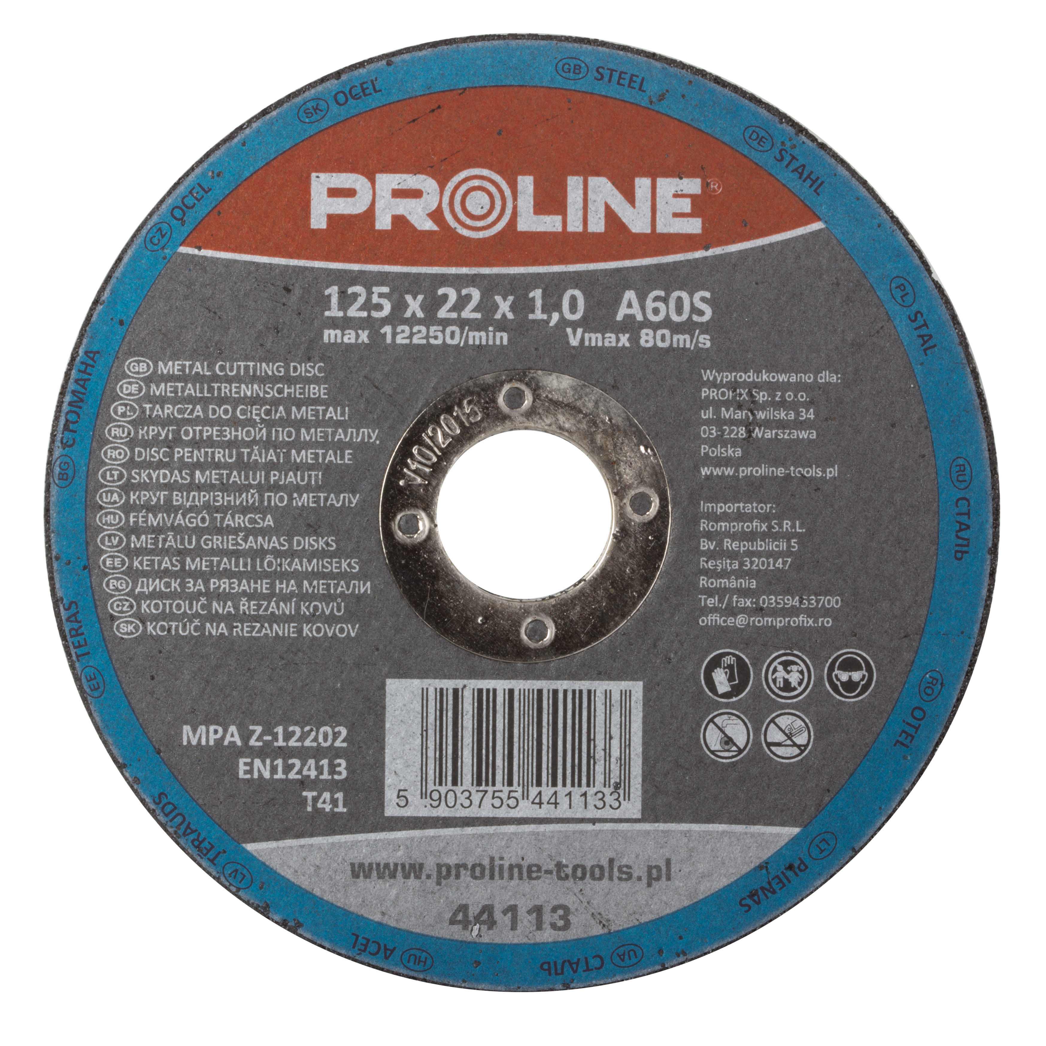 Tarcza do cięcia metalu 125*2,5*22 mm T41 Proline 44112 do szlifierek