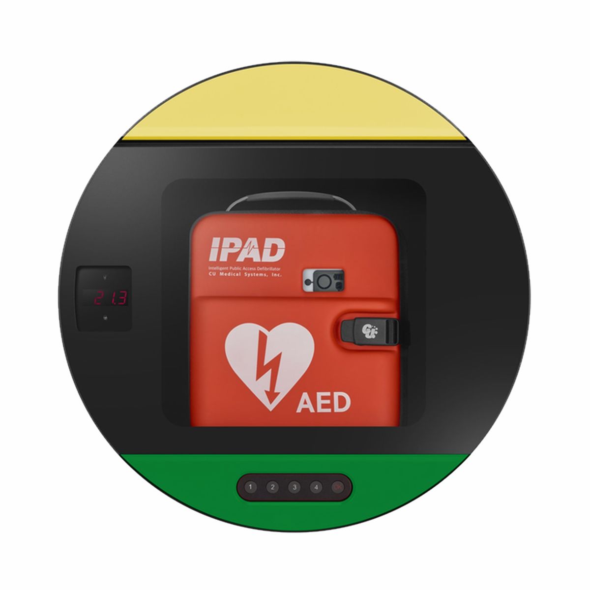 Kapsuła na defibrylator do zastosowań zewnętrznych i wewnętrznych z tablicą informacyjną i zasilaczem DefibSafe 3 - obrazek 2