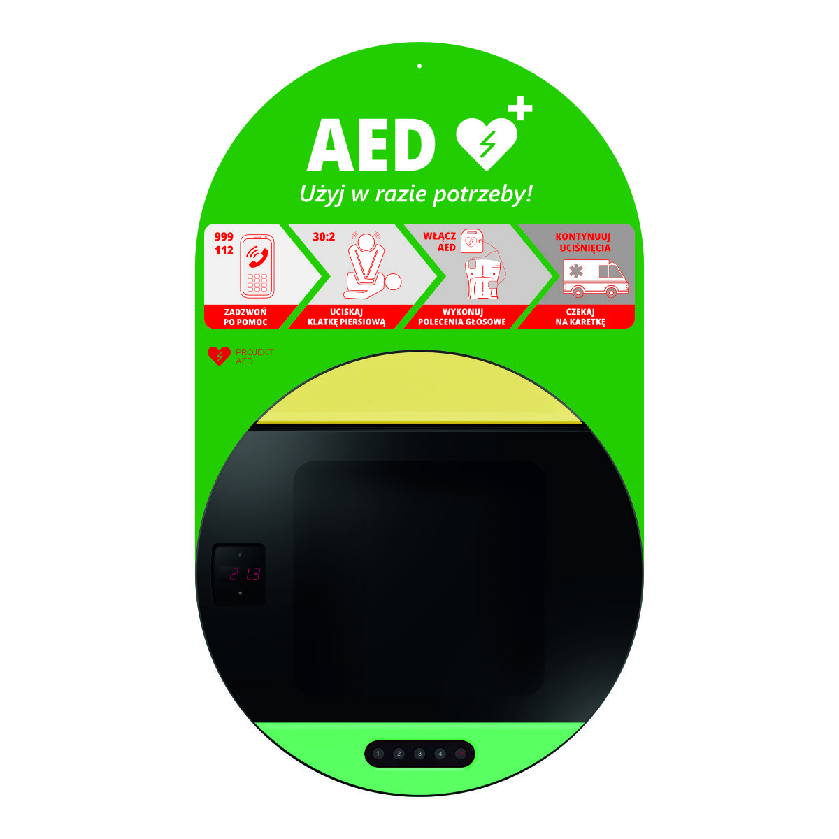 Kapsuła na defibrylator do zastosowań zewnętrznych i wewnętrznych z tablicą informacyjną i zasilaczem DefibSafe 3 - obrazek 7