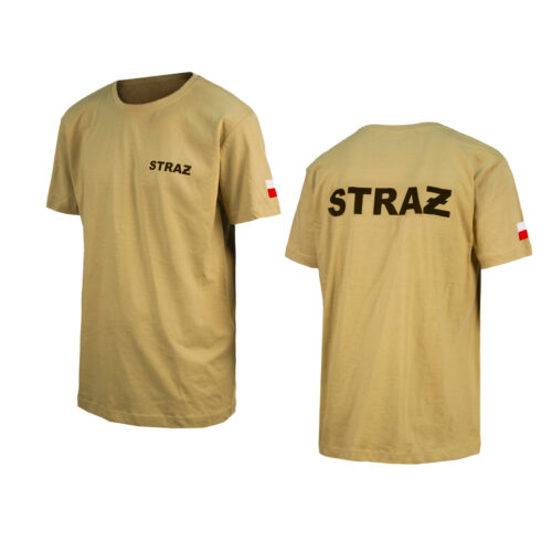 Tshirt koszulka koszarowa piaskowa STRAŻ z nadrukiem flagi