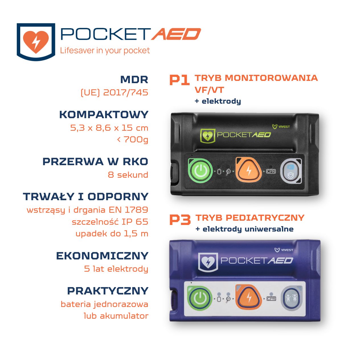Defibrylator VIVEST P1 Pocket - defibrylator kieszonkowy - obrazek 2