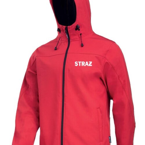 Kurtka softshell z membraną i kapturem STRAŻ czerwona