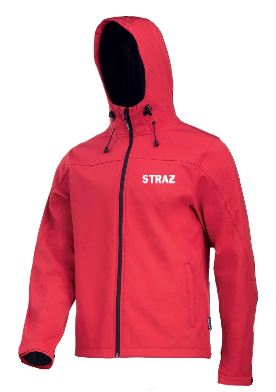 Kurtka softshell z membraną i kapturem STRAŻ czerwona
