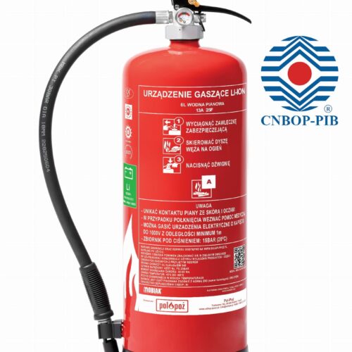 Gaśnica 6 l z CNBOP do gaszenia baterii litowych i akumulatorów Li-ion hydrogel z wieszakiem