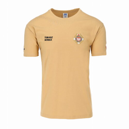 Koszulka T-SHIRT z krótkim rękawem haft przód i plecy piaskowa
