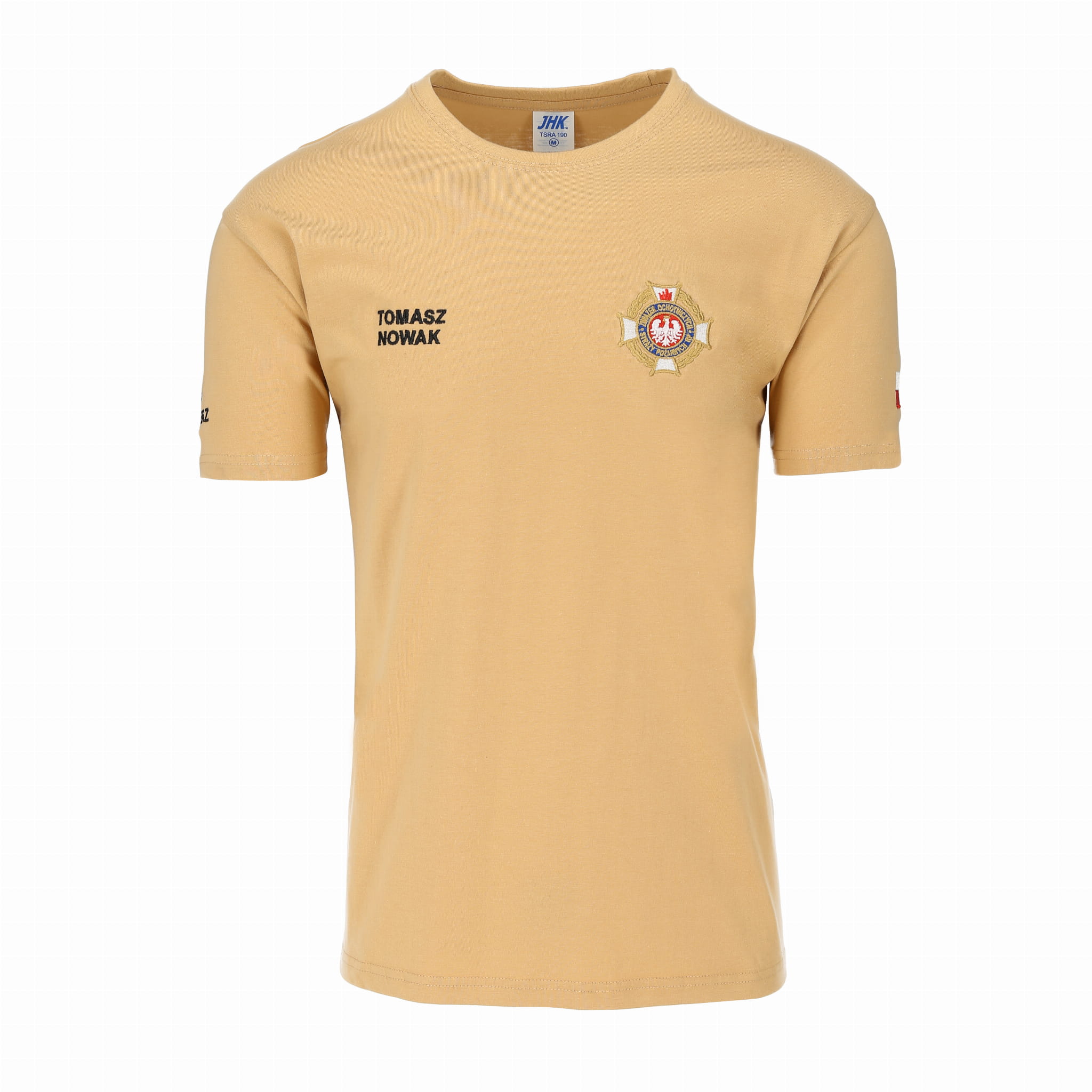 Koszulka T-SHIRT z krótkim rękawem haft przód i plecy piaskowa
